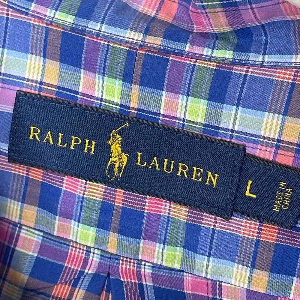 Polo Ralph Lauren Men's Large Button Front Bright Vivid Plaid Shirt Pink